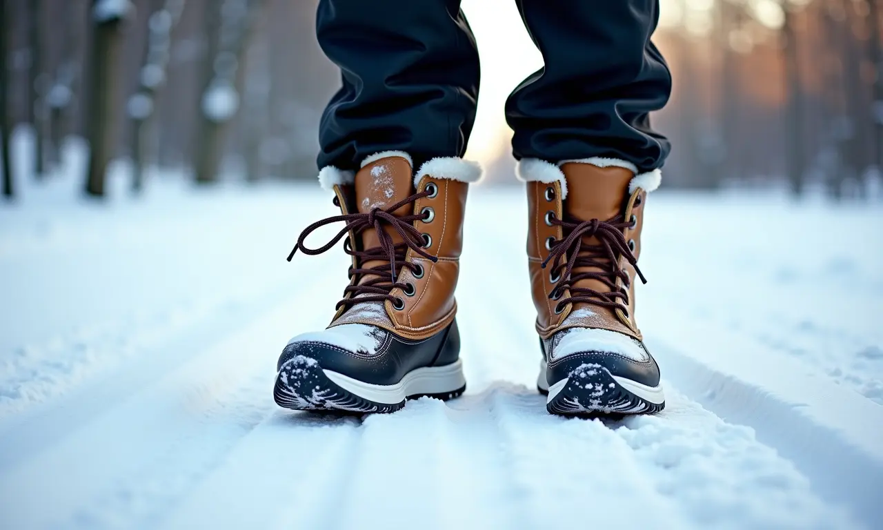 Botas de neve seguras e estáveis para caminhar na neve.