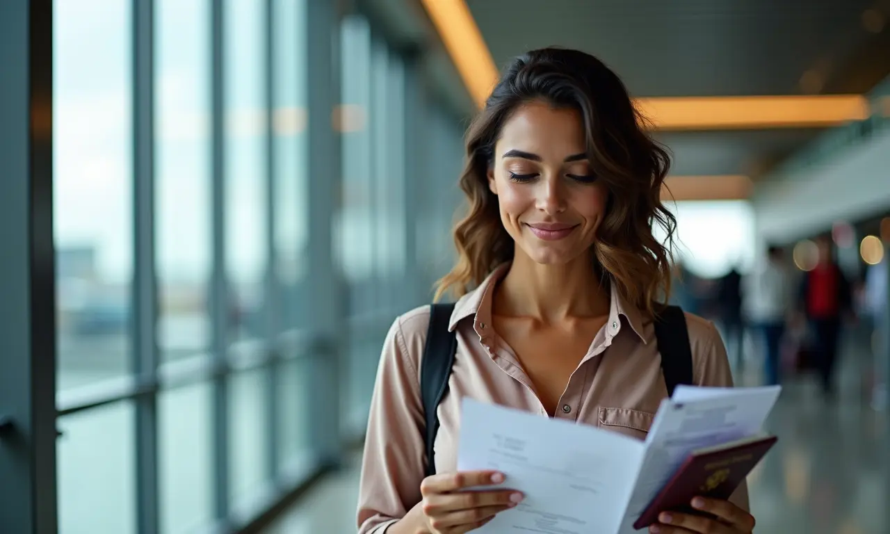 Brasileira preenchendo formulário de declaração de compras na alfândega.