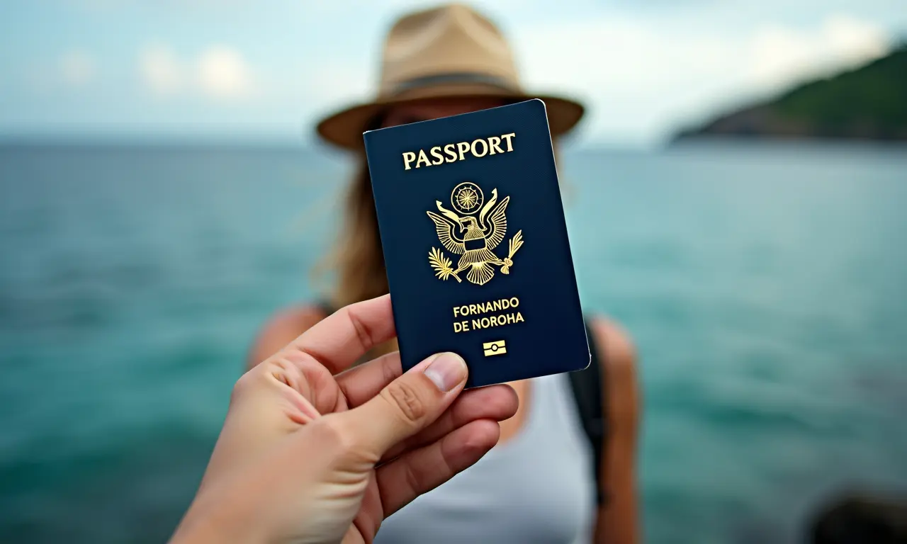 Brasileiro mostrando passaporte para entrar em Fernando de Noronha.