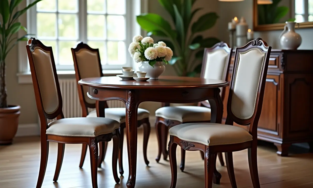 Cadeiras clássicas em sala de jantar tradicional.