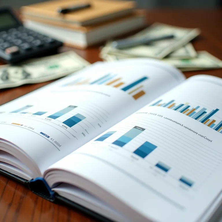 Caderno aberto com planejamento financeiro e calculadora.