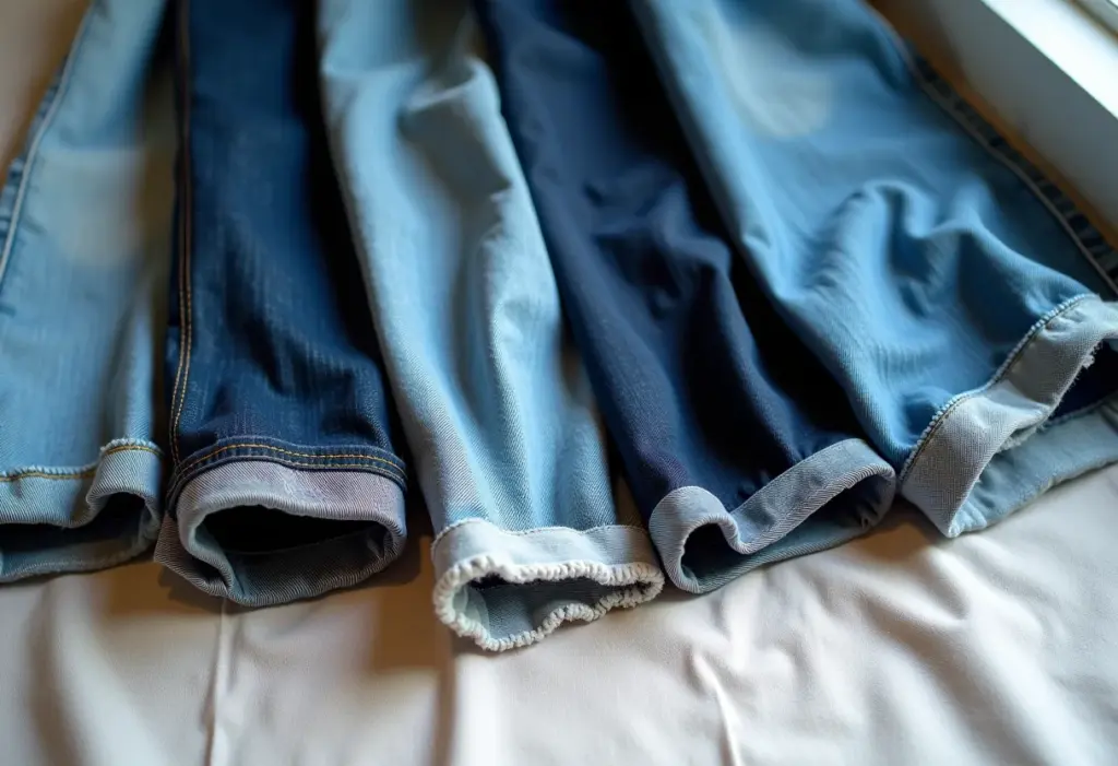 Calças jeans com diferentes tipos de barra