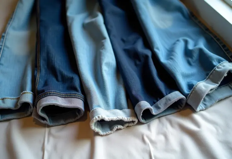 Calças jeans com diferentes tipos de barra