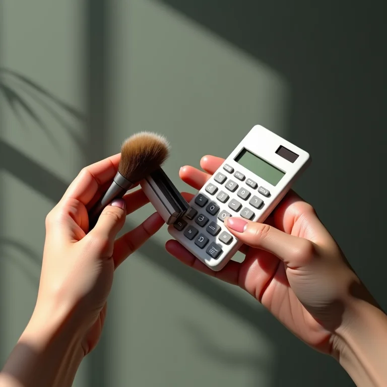 Calculadora e pincel de maquiagem: definindo preços justos.