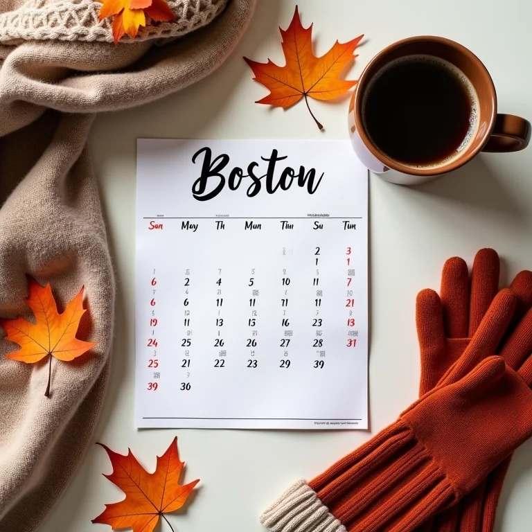 Calendário marcando o outono em Boston