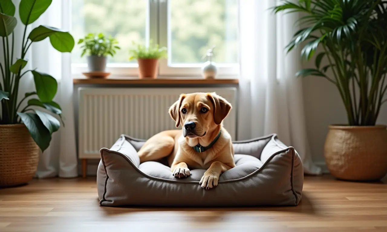 Cama de cachorro elegante combinando com a decoração da sala.