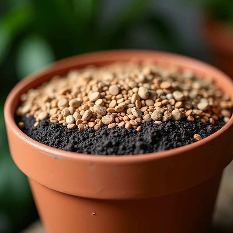 Camadas de drenagem em vaso de planta