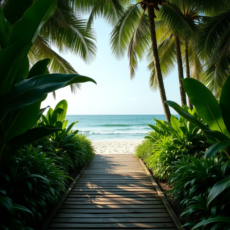 Caminho de madeira rústico na Ilha do Mel, Paraná