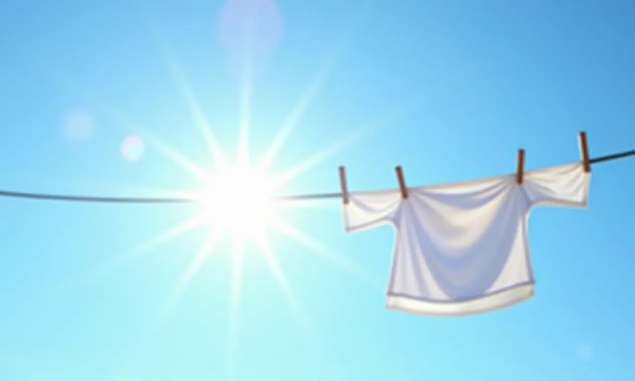 Camisa branca secando ao sol após remoção de manchas.