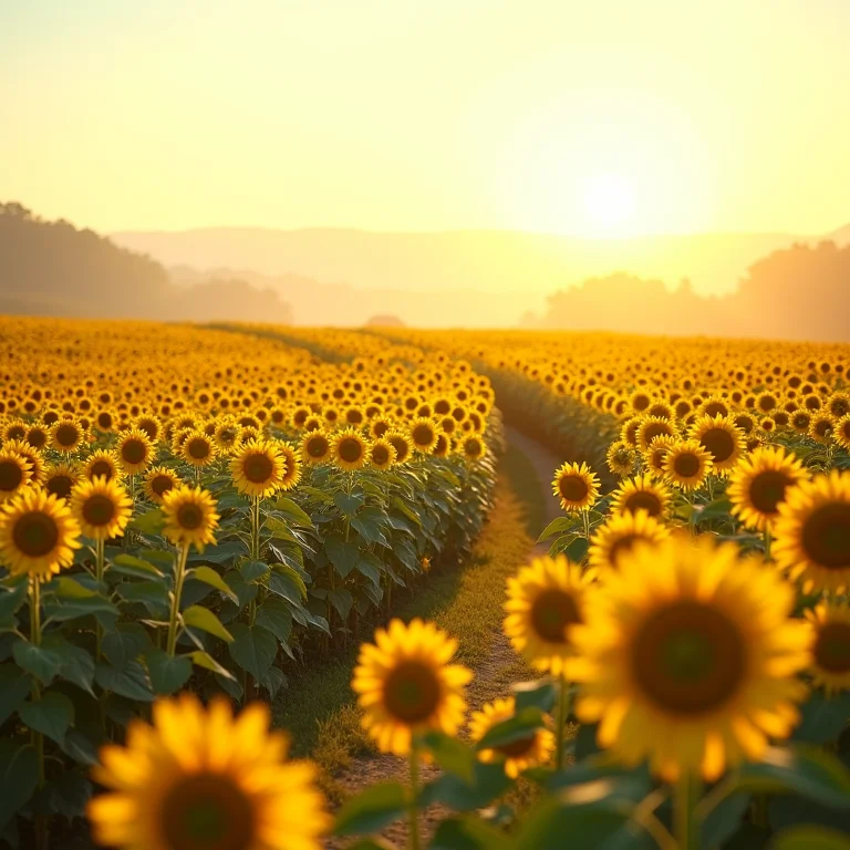 Campo de girassóis demonstrando a regra dos terços