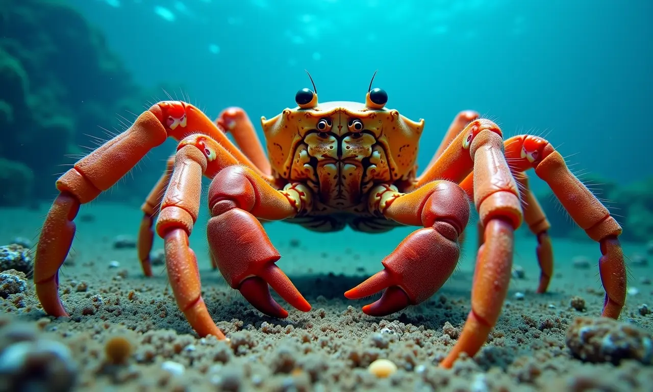 Caranguejo-aranha-gigante no fundo do mar.