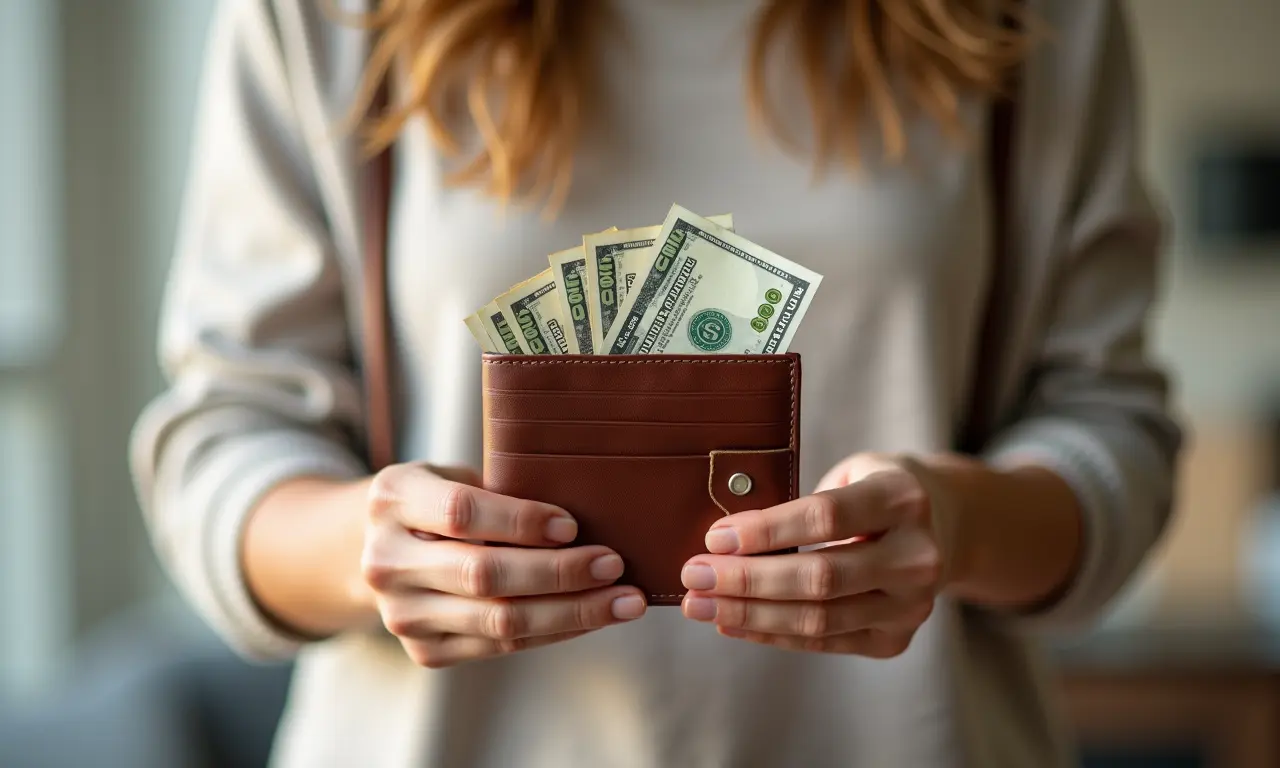 Carteira minimalista com notas, simbolizando economia e finanças.