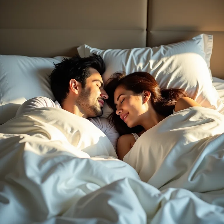 Casal dormindo confortavelmente em um colchão de qualidade.