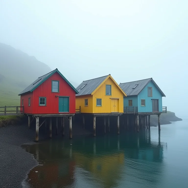 Casas de madeira coloridas em palafitas na Ilha de Chiloé, Chile, envoltas em mistério