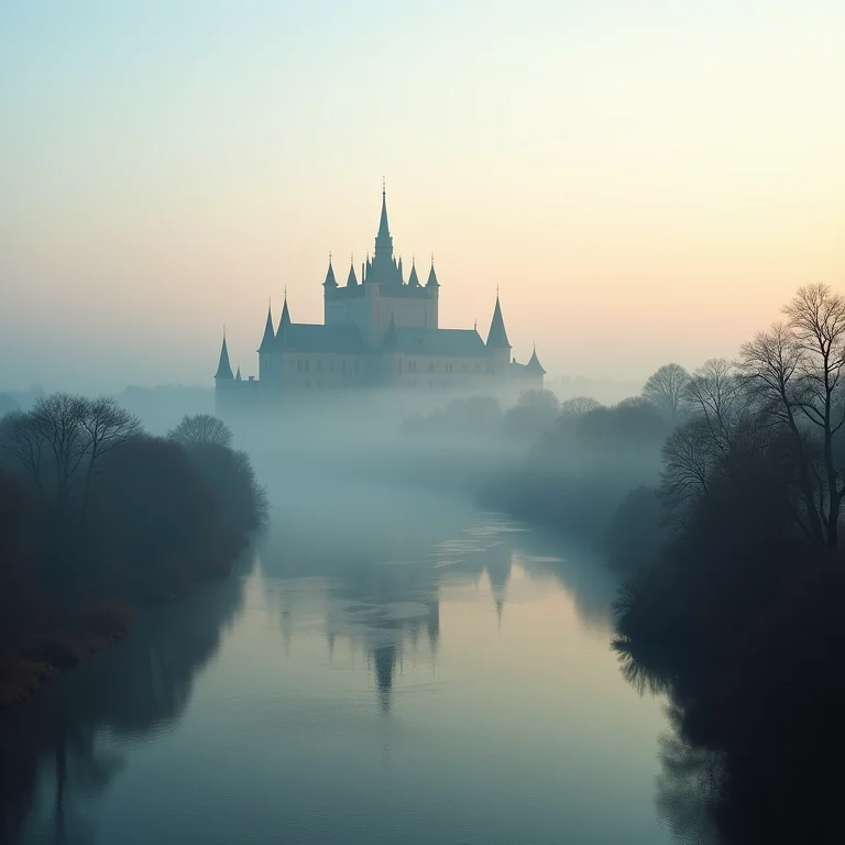 Castelo de Wawel refletido no rio Vistula sob a névoa da manhã