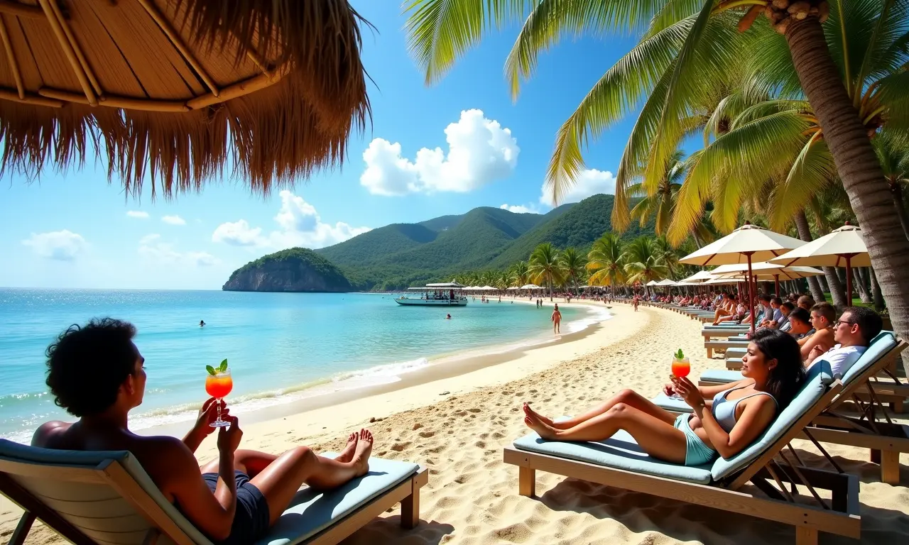 Cena da Praia de Ponta Verde, com pessoas relaxando e desfrutando da gastronomia.