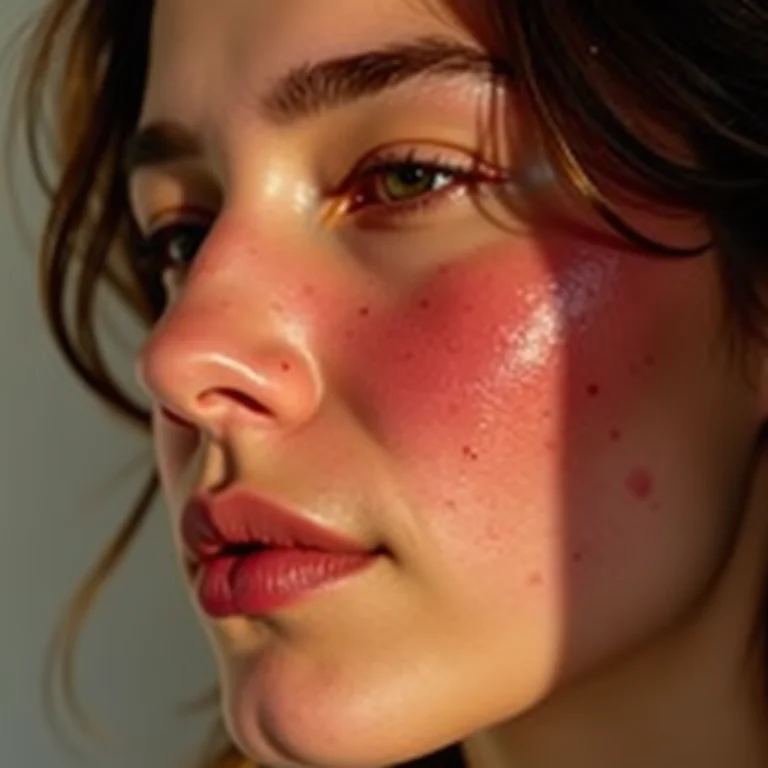 Close-up da pele irritada, representando reações alérgicas