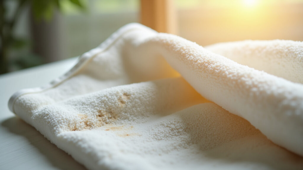 Toalha de banho com sinais de mofo.