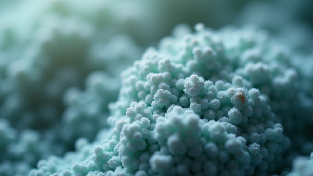 Mofo crescendo em fibras de toalha.