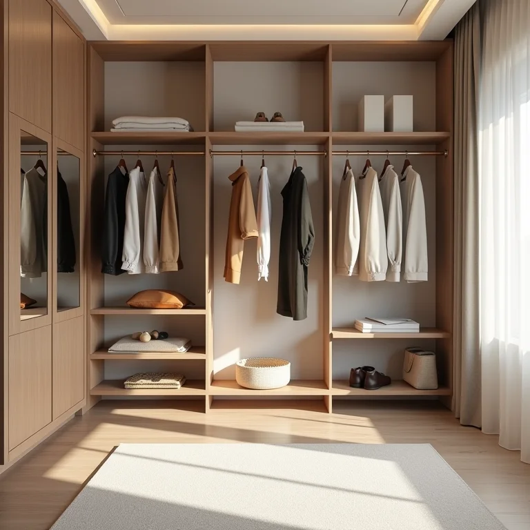 Closet aberto moderno e funcional.