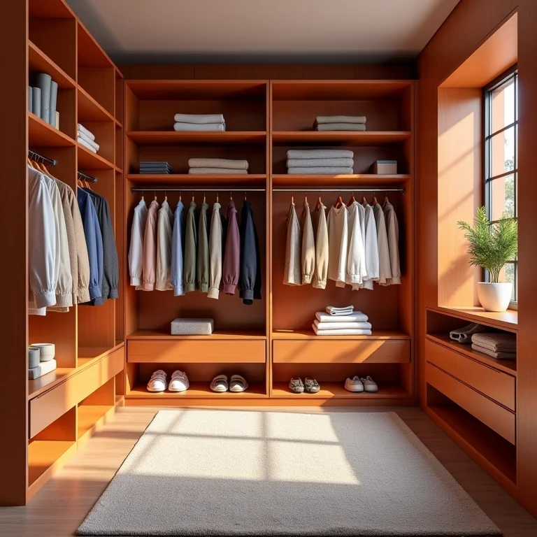 Closet organizado para otimizar o espaço.