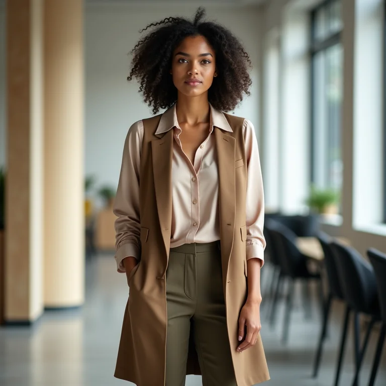 Colete alongado como peça chave no escritório