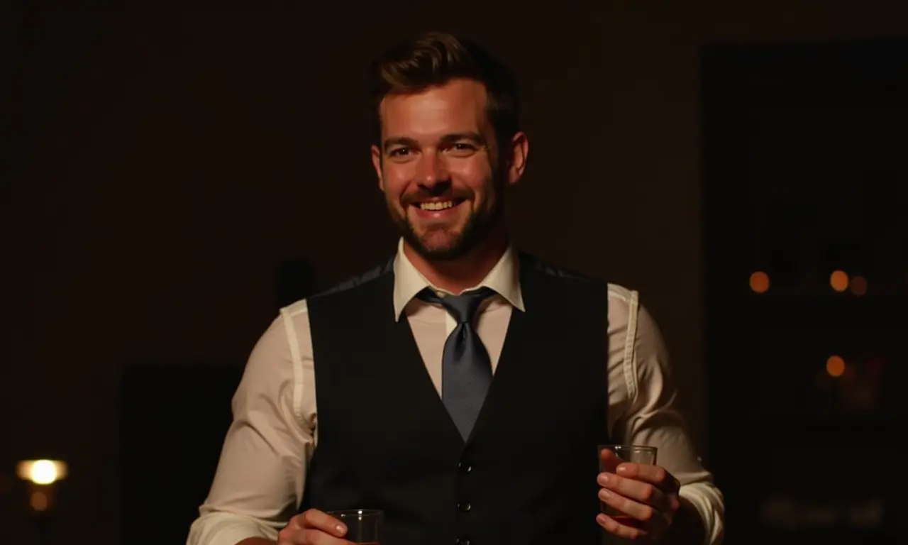 Colete para festas: homem estiloso em evento noturno.