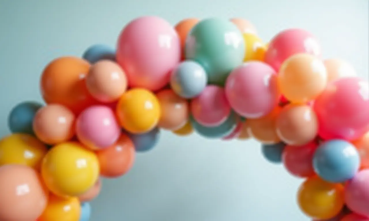 Combinação de cores e tamanhos em arco de balões.