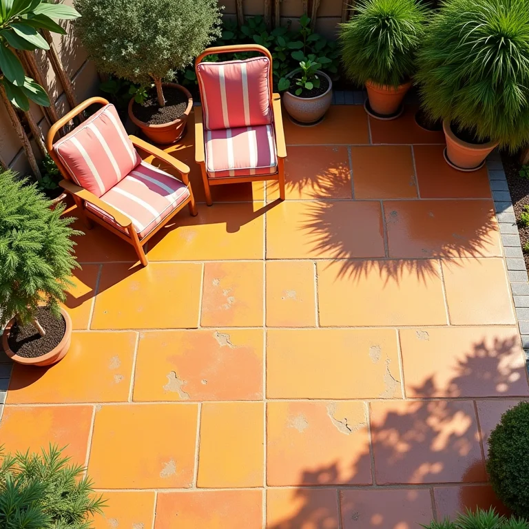 Combinação inadequada de piso e móveis em área externa.