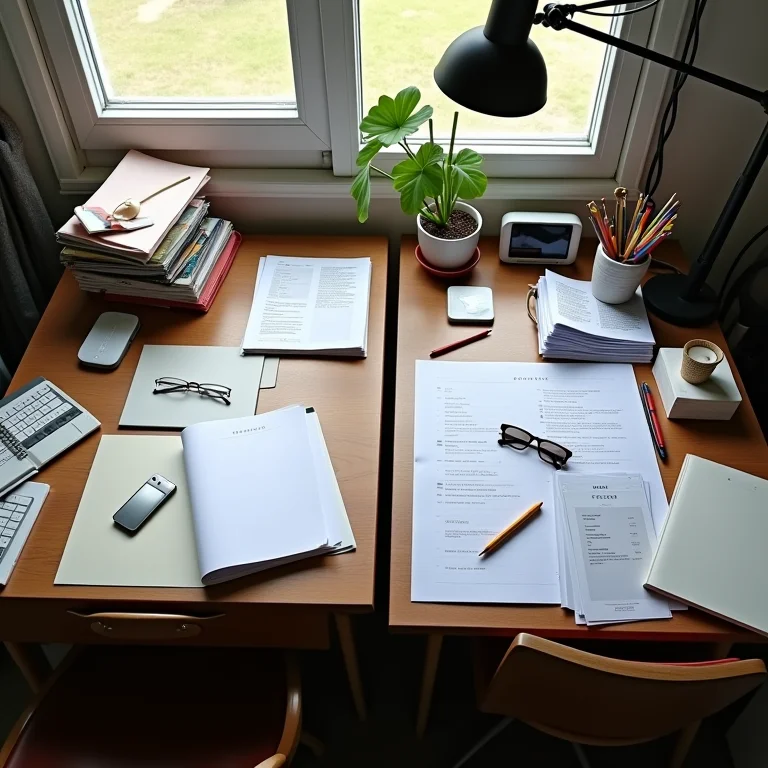 Comparação de um espaço de trabalho organizado e outro desorganizado