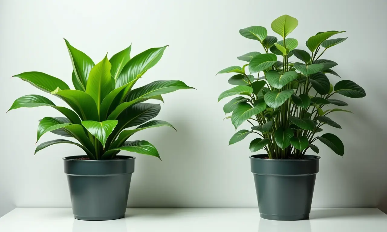 Comparativo entre uma planta natural e uma planta artificial realista.