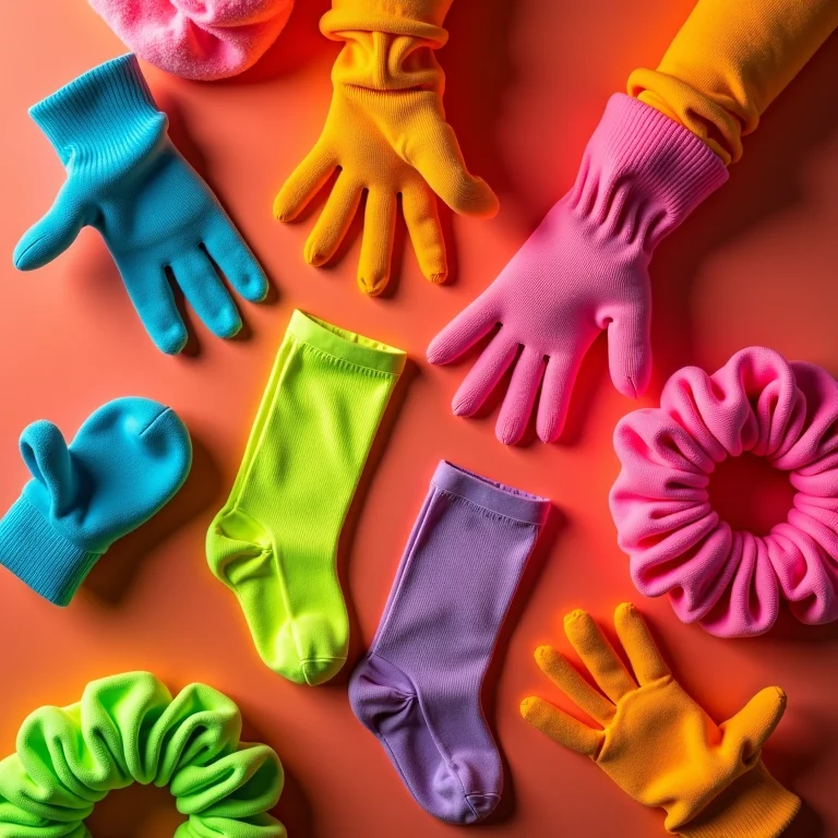 Composição de peças neon em estilo flat lay