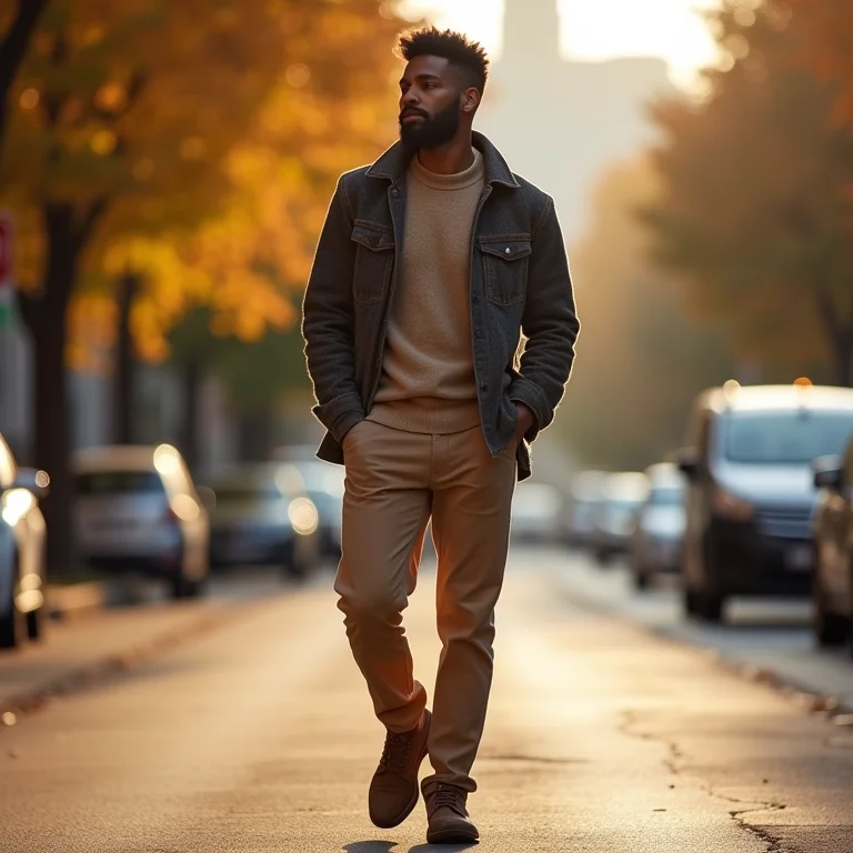 Conforto e estilo para os dias frios: calça chino e suéter.