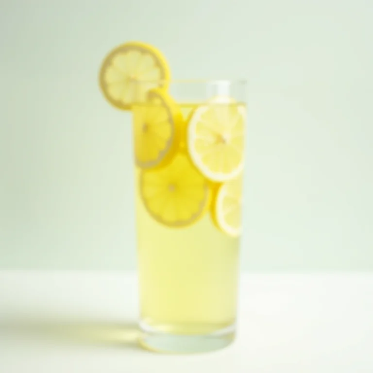 Copo de água com limão sobre fundo claro