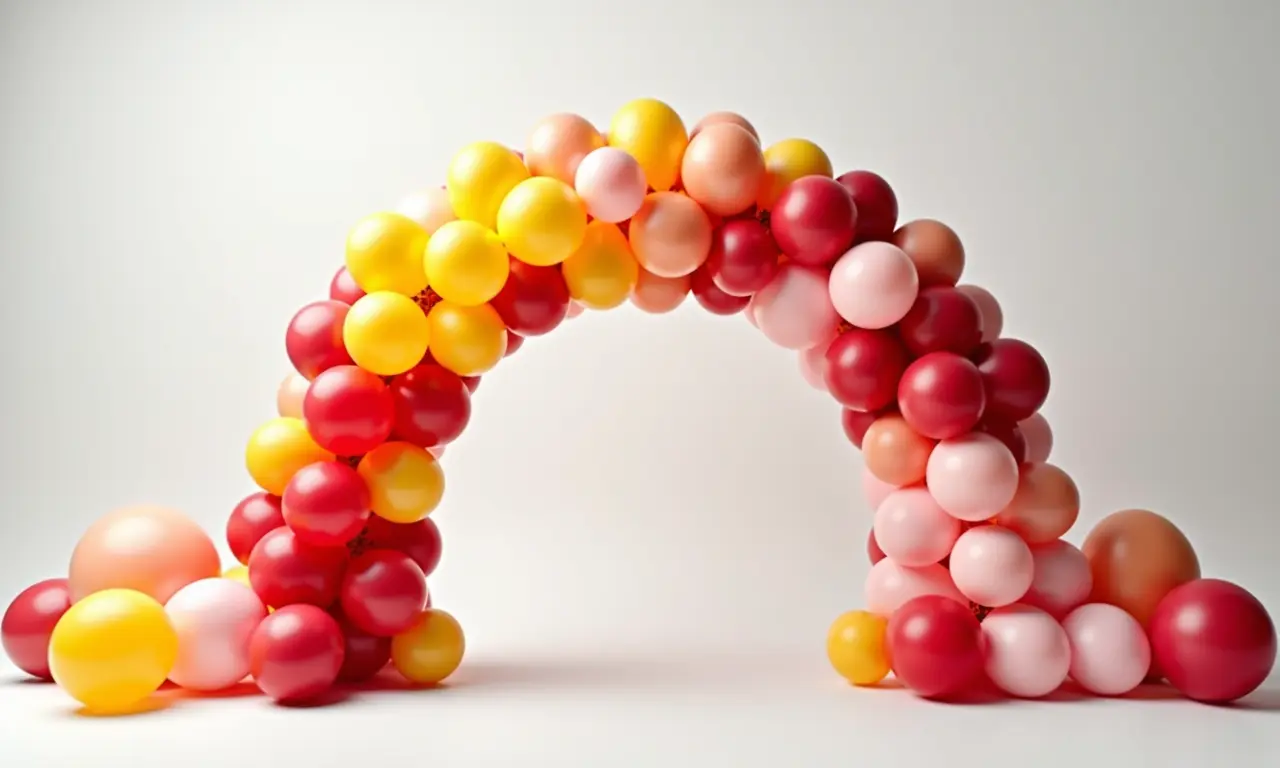 Cores complementares em arco de balões desconstruído.