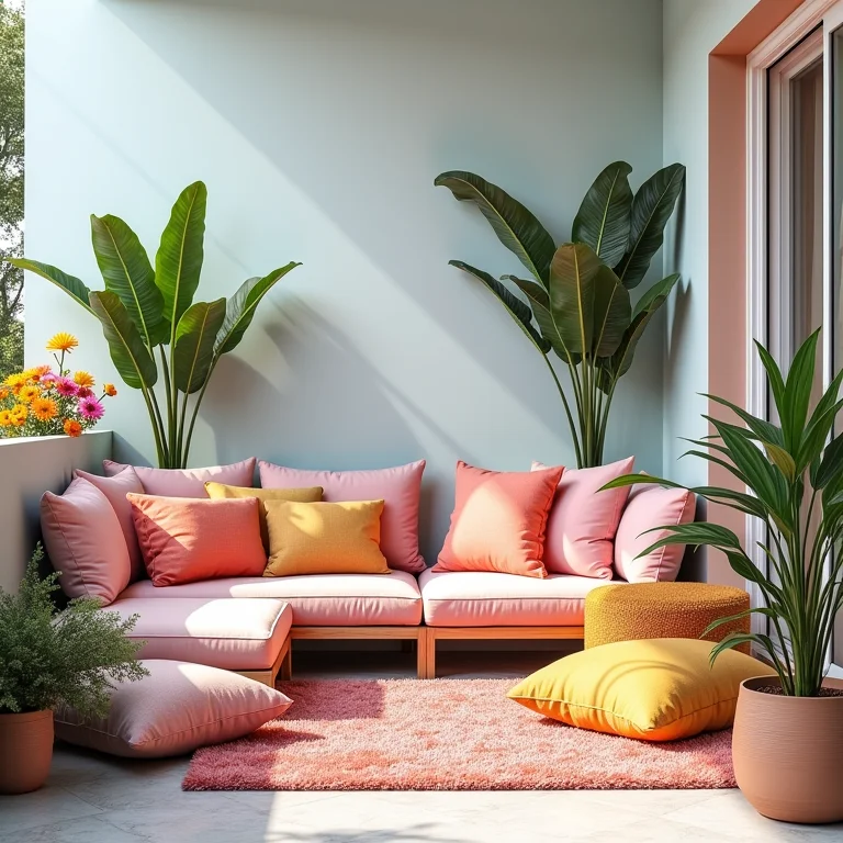 Cores vibrantes em uma sacada decorada