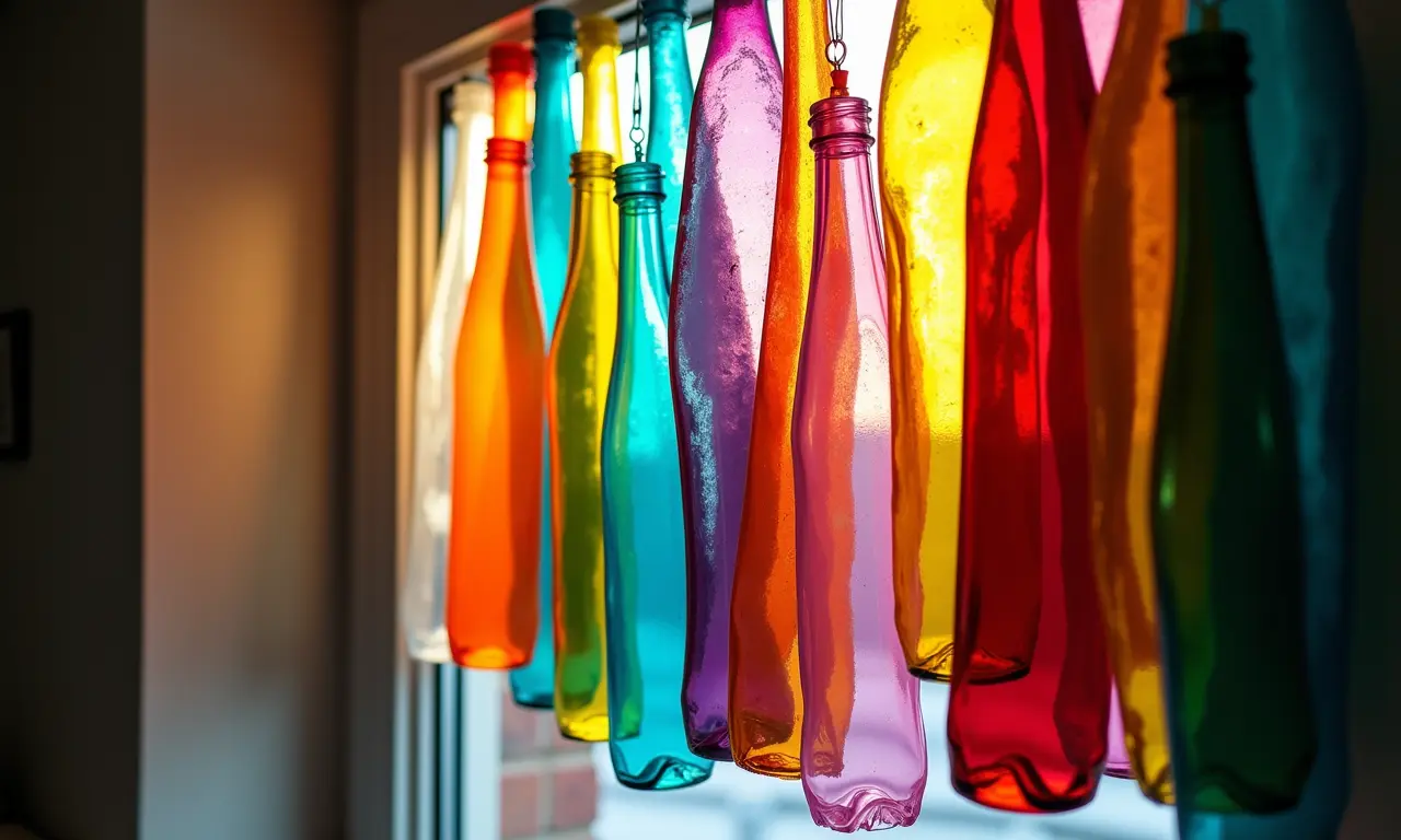 Cortina colorida e divertida feita de garrafas PET recicladas.