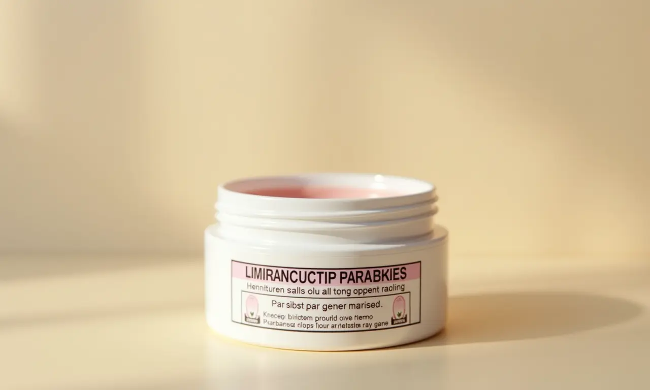 Cosmético com parabenos destacados.