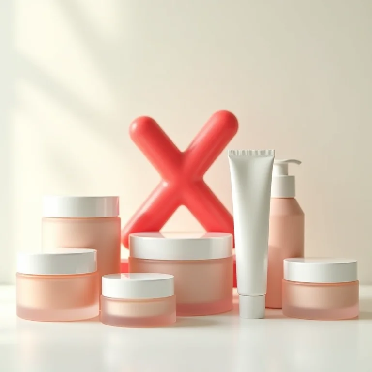 Cosméticos riscados com um X vermelho