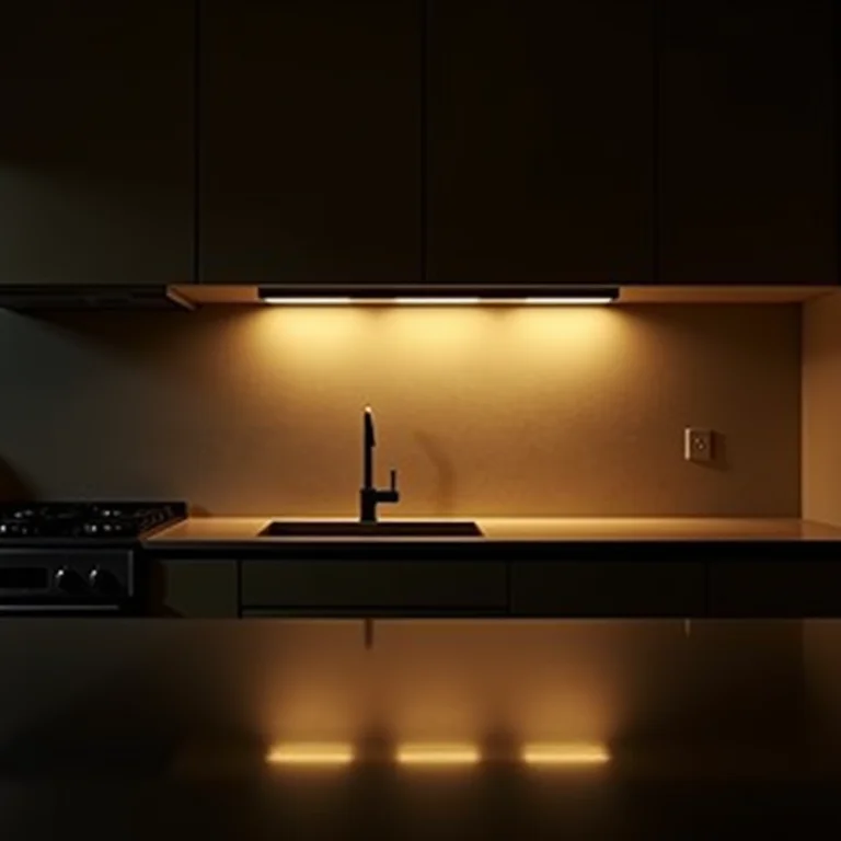 Cozinha americana com iluminação inadequada e sombras