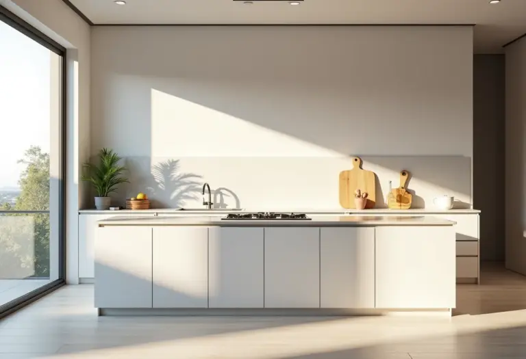 Cozinha ampla com bancada americana integrada