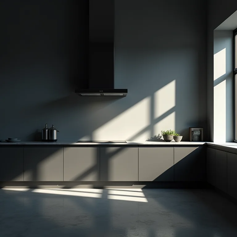 Cozinha cinza com iluminação inadequada