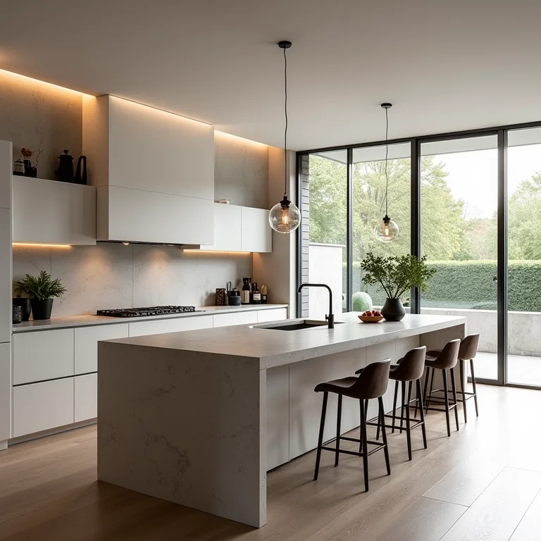 Cozinha com bancada americana em ilha