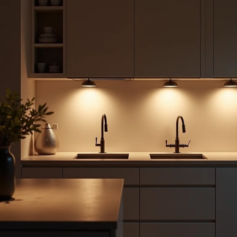 Cozinha com lâmpadas halógenas proporcionando luz intensa