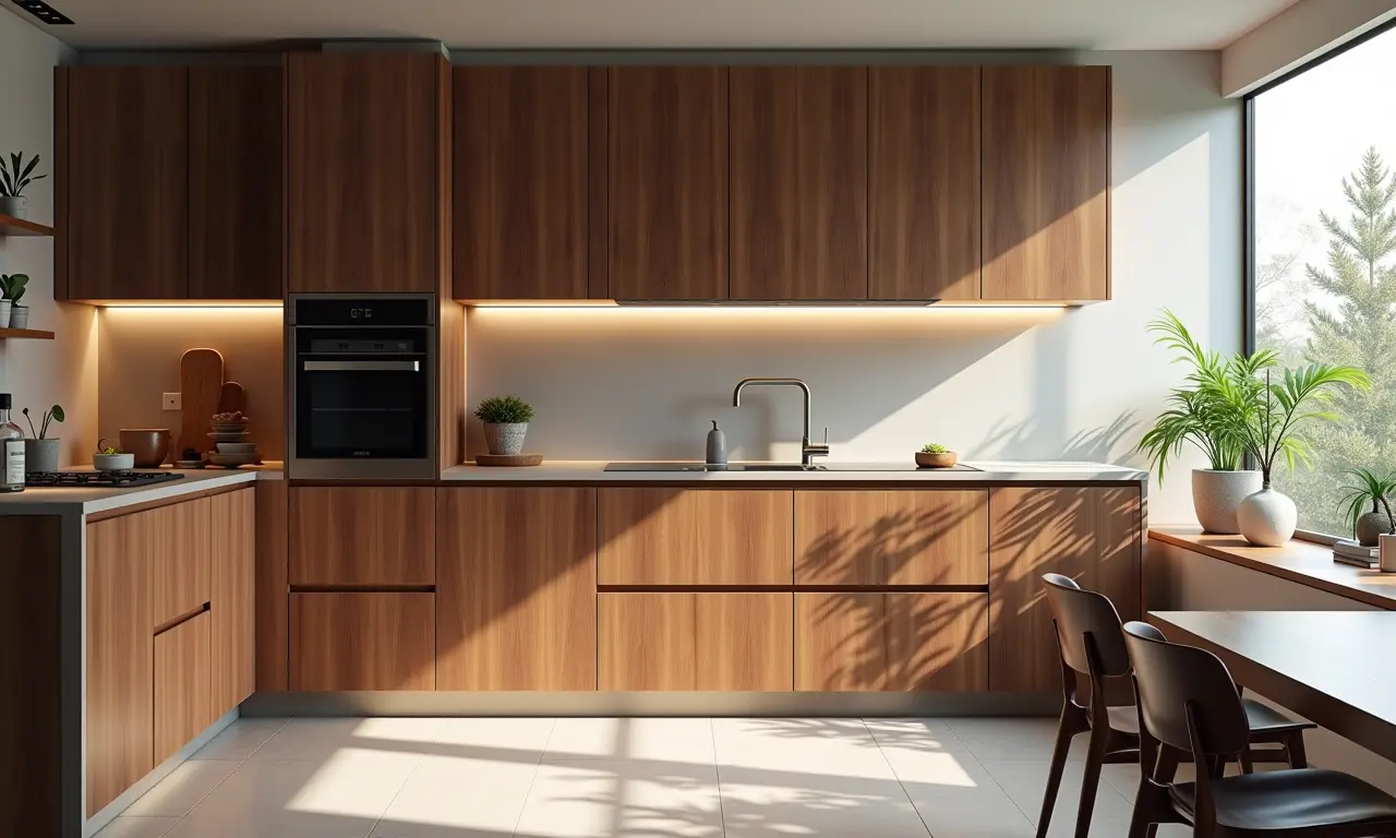 Cozinha contemporânea com armários de madeira Itatiaia.