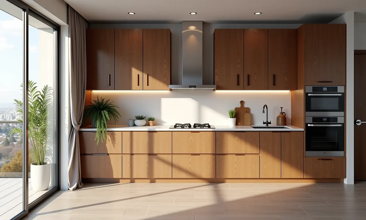 Cozinha elegante com armários de madeira valorizando o imóvel.