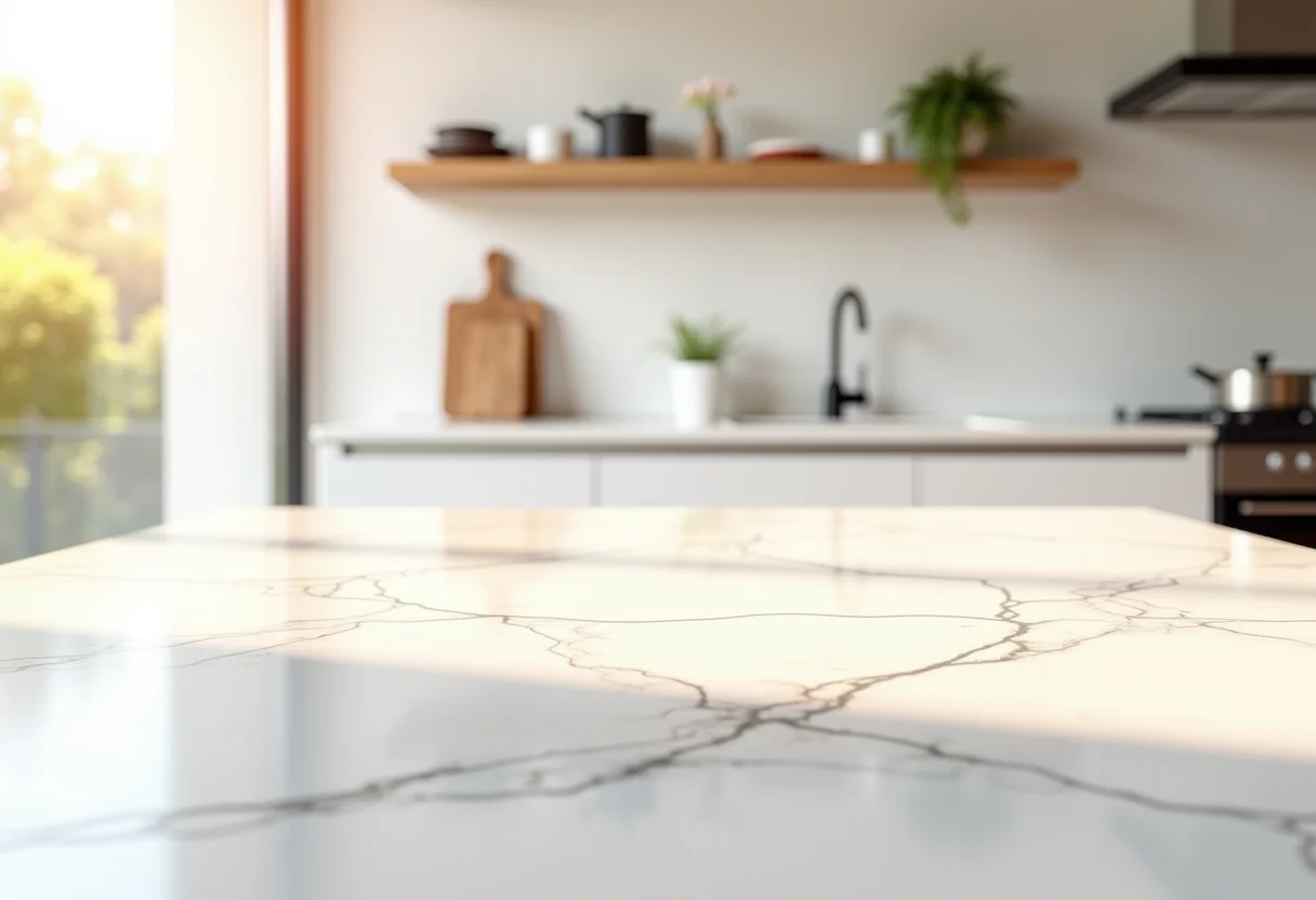 Cozinha moderna com bancada de porcelanato