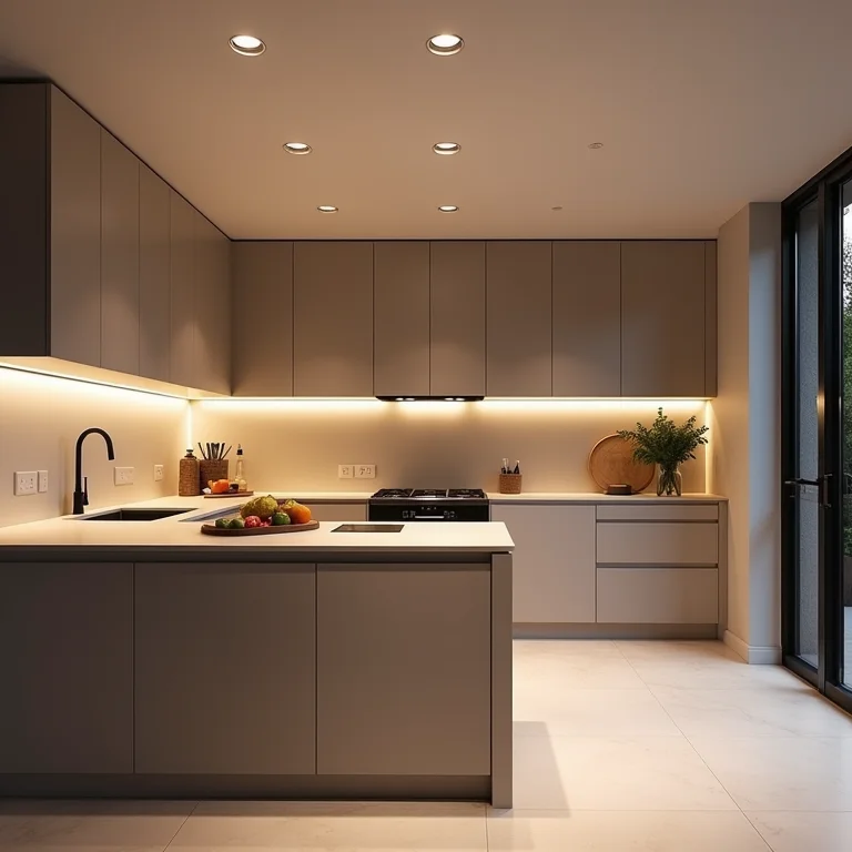 Cozinha moderna com iluminação de teto