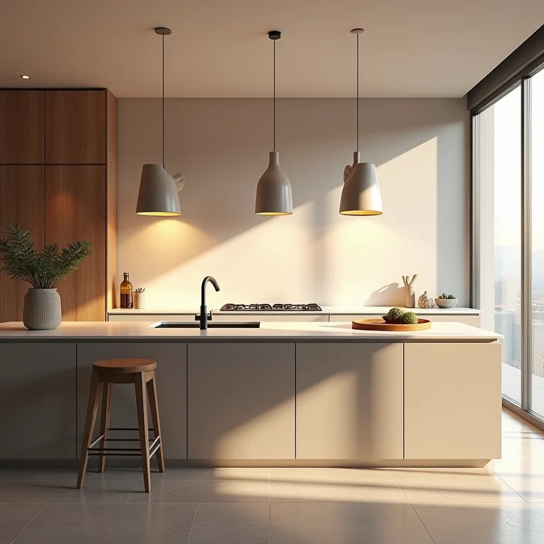 Cozinha moderna com iluminação geral suave