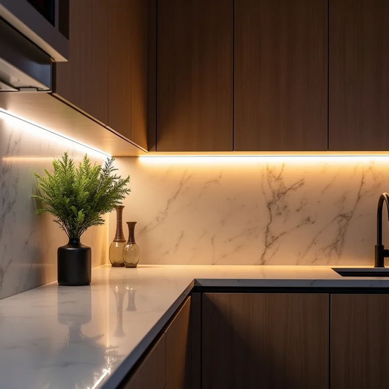 Cozinha moderna com iluminação sob armários com fitas de LED
